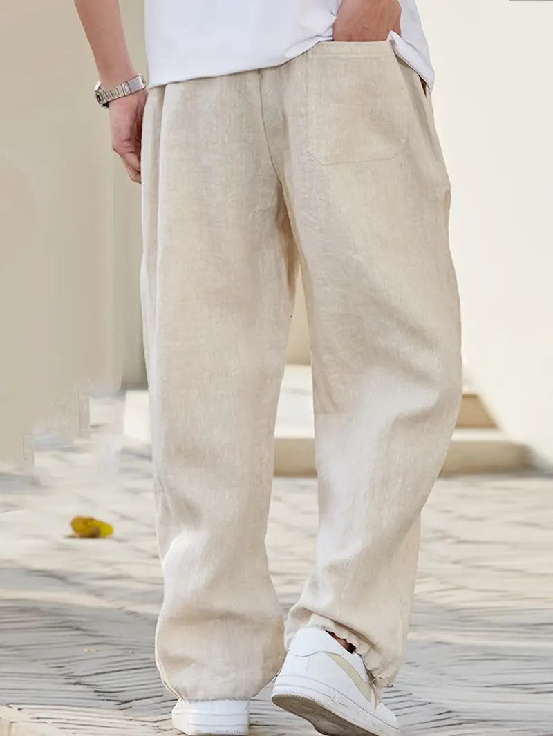 Mathis - Pantalon Large en Lin Homme Oversize avec Taille Élastique et Cordon