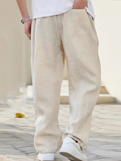 Mathis - Pantalon Large en Lin Homme Oversize avec Taille Élastique et Cordon