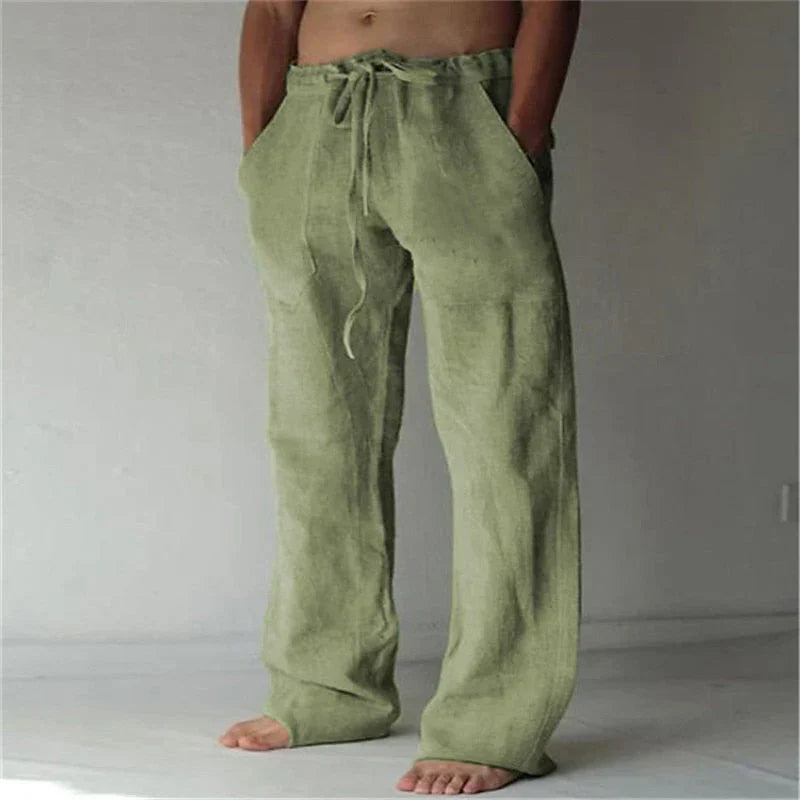 Mathis - Pantalon en Lin Homme Fluide avec Cordon Bohème et Poches Latérales