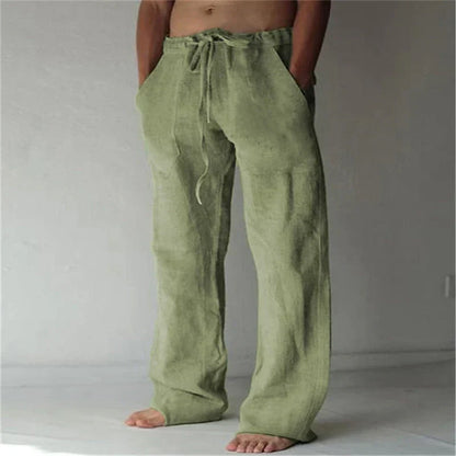 Mathis - Pantalon en Lin Homme Fluide avec Cordon Bohème et Poches Latérales