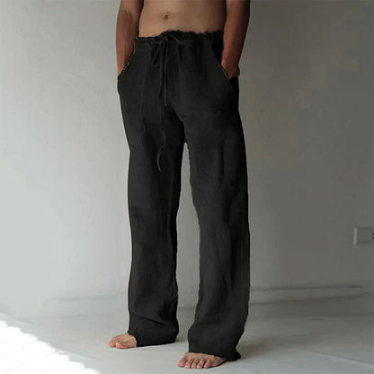 Mathis - Pantalon en Lin Homme Fluide avec Cordon Bohème et Poches Latérales
