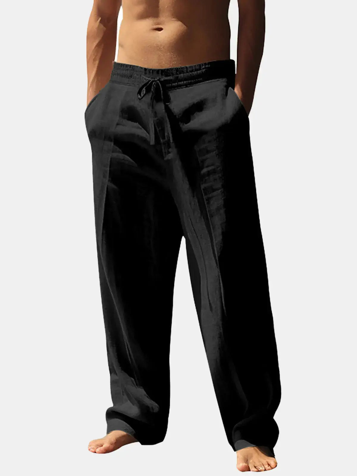 Maxime - Pantalon en Lin Homme Décontracté avec Coupe Large et Cordon de Serrage