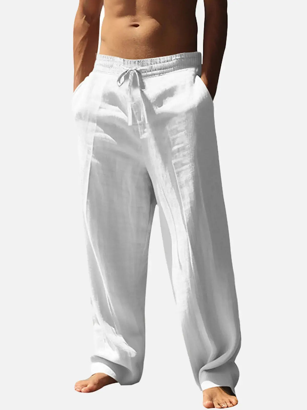 Maxime - Pantalon en Lin Homme Décontracté avec Coupe Large et Cordon de Serrage