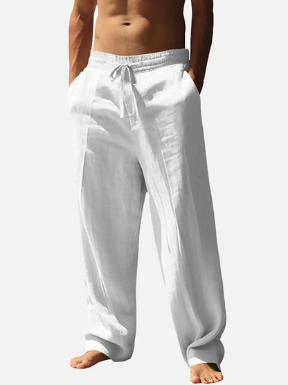 Maxime - Pantalon en Lin Homme Décontracté avec Coupe Large et Cordon de Serrage