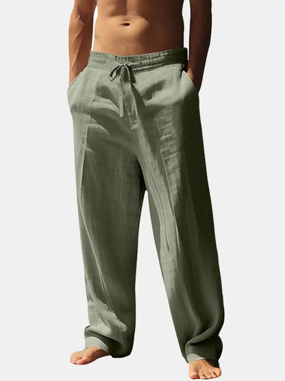 Maxime - Pantalon en Lin Homme Décontracté avec Coupe Large et Cordon de Serrage