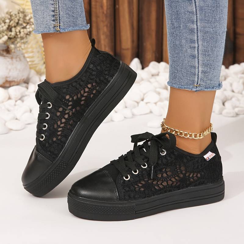 Nadia - Baskets Ajourées Confortables Femme avec Lacets Style Tendance