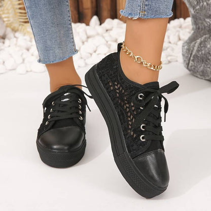 Nadia - Baskets Ajourées Confortables Femme avec Lacets Style Tendance