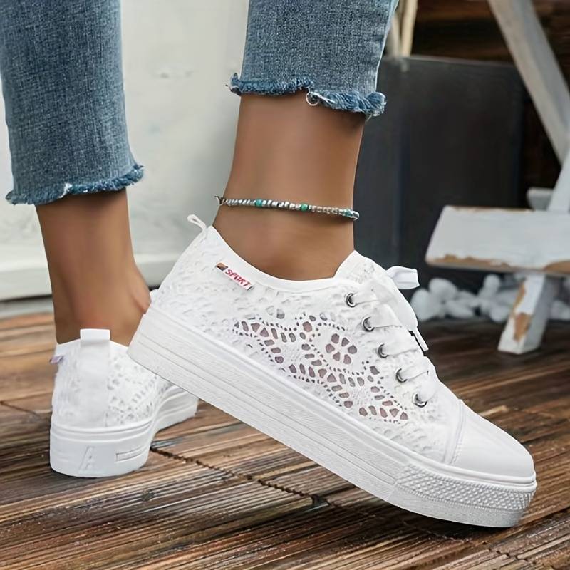 Nadia - Baskets Ajourées Confortables Femme avec Lacets Style Tendance