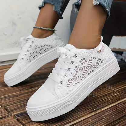 Nadia - Baskets Ajourées Confortables Femme avec Lacets Style Tendance
