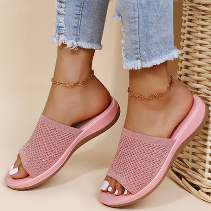 Noémie - Sandales Orthopédiques Femme Casual avec Tissu Tricoté et Semelle Compensée