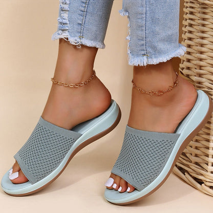 Noémie - Sandales Orthopédiques Femme Casual avec Tissu Tricoté et Semelle Compensée