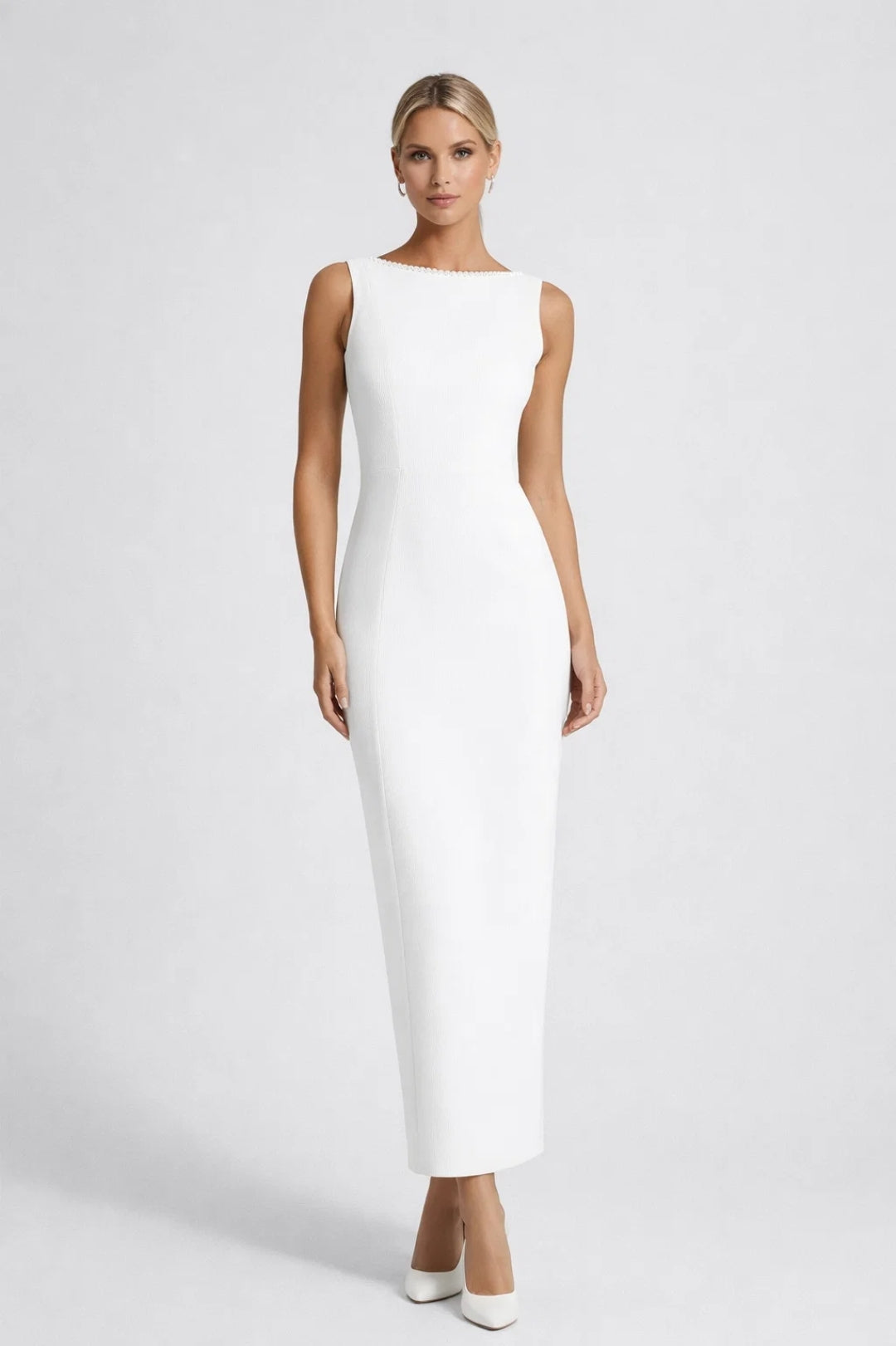 Robe Maxi Femme - Col Bateau Sans Manches Moulante | Élégante