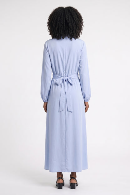 Robe Midi Femme - Col Montant Plissée Ceinturée | Élégante