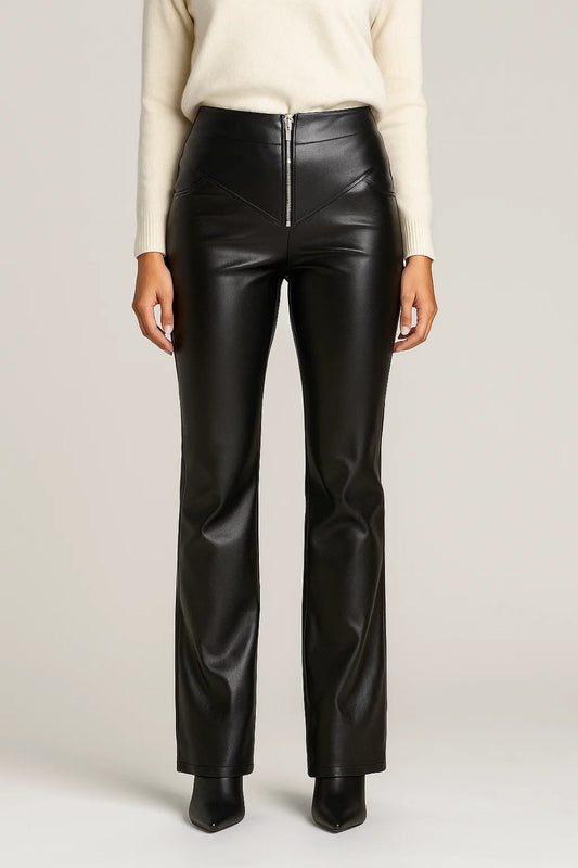 Pantalon Femme - Taille Haute Zippé avec Coupe Évasée | Chic