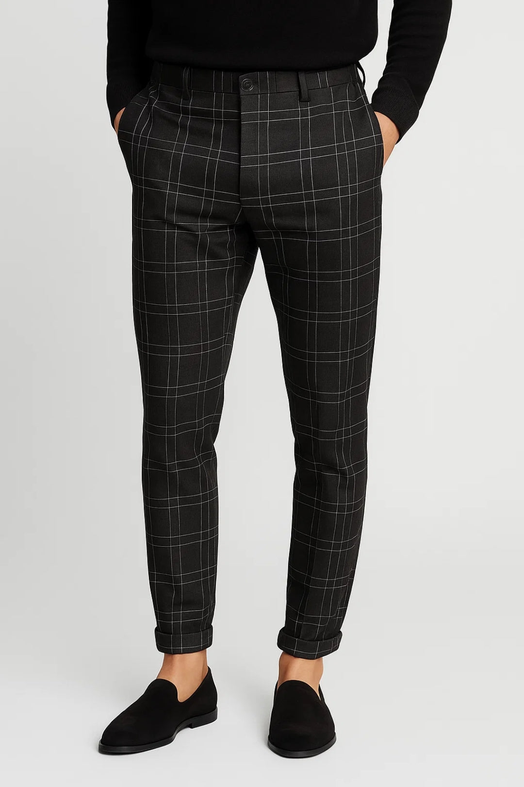 Pantalon Homme - Coupe Slim Motif Carreaux Revers Bas | Chic