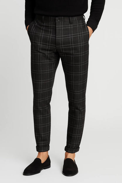 Pantalon Homme - Coupe Slim Motif Carreaux Revers Bas | Chic