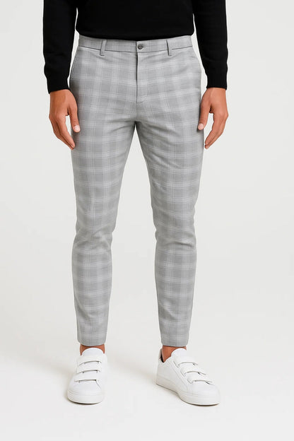 Pantalon Homme - Coupe Slim Motif Carreaux Revers Bas | Chic