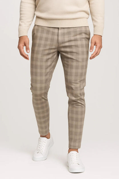 Pantalon Homme - Coupe Slim Motif Carreaux Revers Bas | Chic