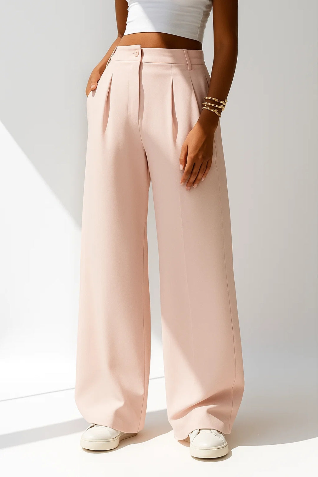 Pantalon Femme - Coupe Large Taille Haute Plissé | Chic