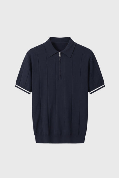Polo Homme - Demi Zip Manches Courtes Côtelé | Casual Chic