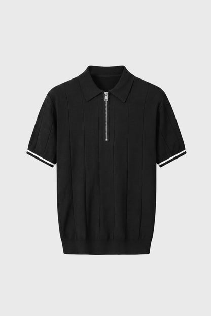 Polo Homme - Demi Zip Manches Courtes Côtelé | Casual Chic