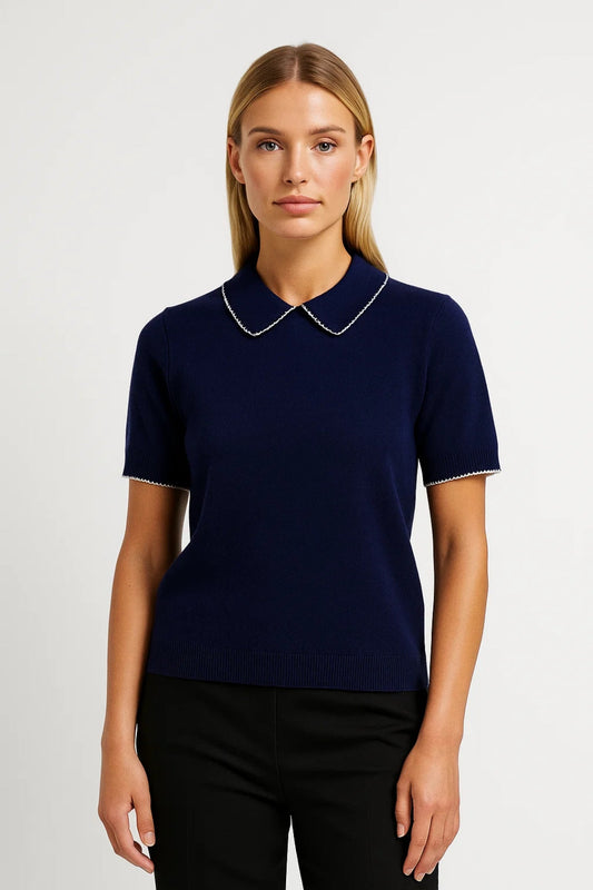 Top Femme - Col Claudine Manches Courtes Tricoté | Chic