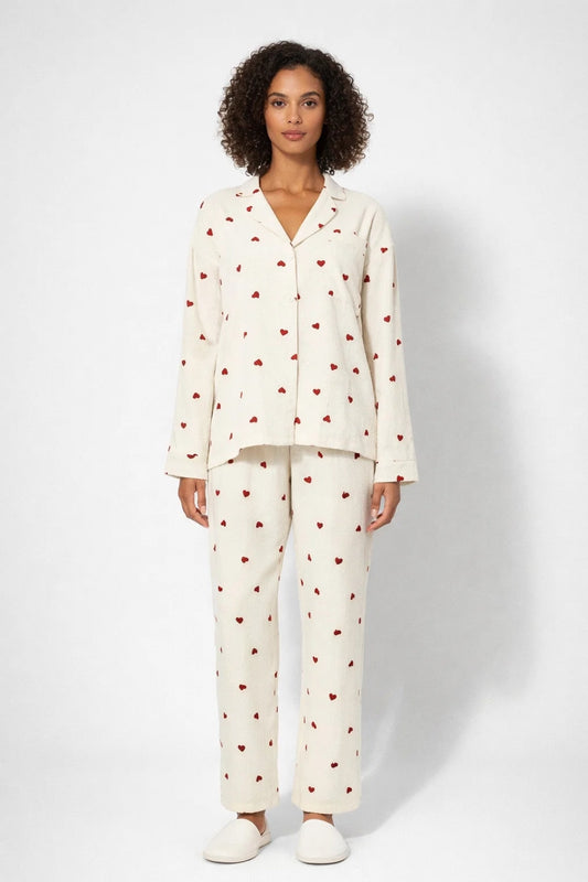 Pyjama Femme - Manches Longues Imprimé Coeurs | Confort
