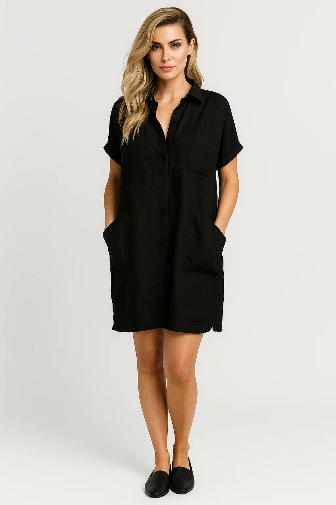 Robe Mini Femme - Chemise Boutonnée Manches Courtes Poches | Été