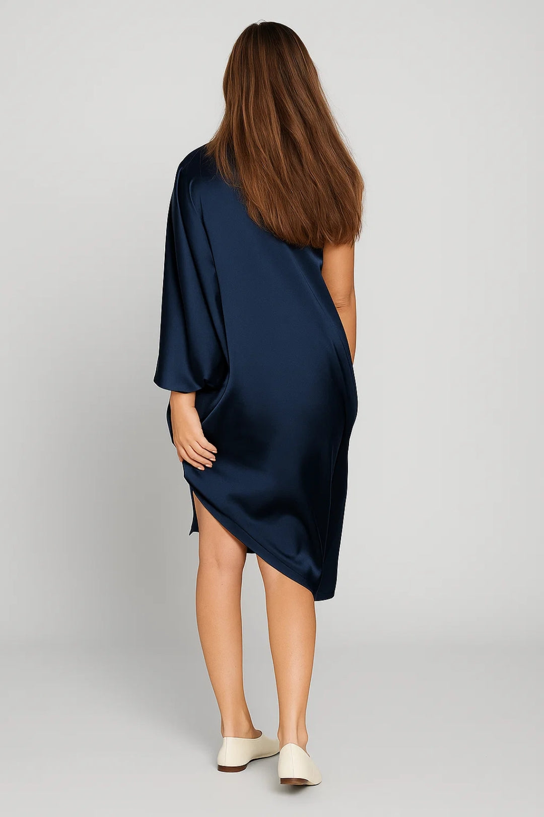Robe Midi Femme - One Shoulder Fluide Asymétrique Manche Longue | Chic