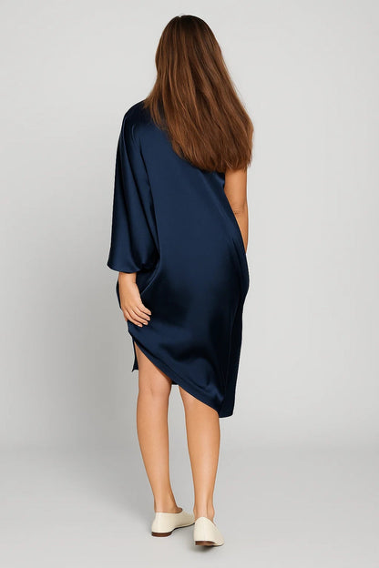 Robe Midi Femme - One Shoulder Fluide Asymétrique Manche Longue | Chic