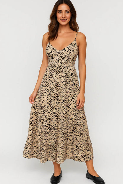 Robe Midi Femme Bretelles Fines - Col V | Imprimé Tendance