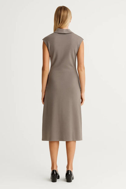 Robe midi Femme - Boutonnée sans Manches Col Chemisier | Chic