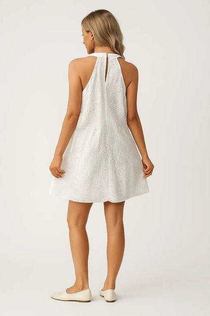 Robe mini Femme - Col Montant Broderie Anglaise | Décontractée