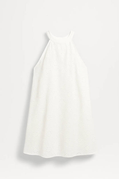 Robe mini Femme - Col Montant Broderie Anglaise | Décontractée