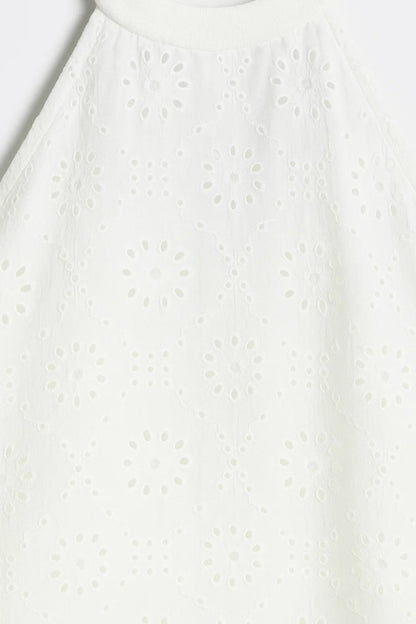 Robe mini Femme - Col Montant Broderie Anglaise | Décontractée