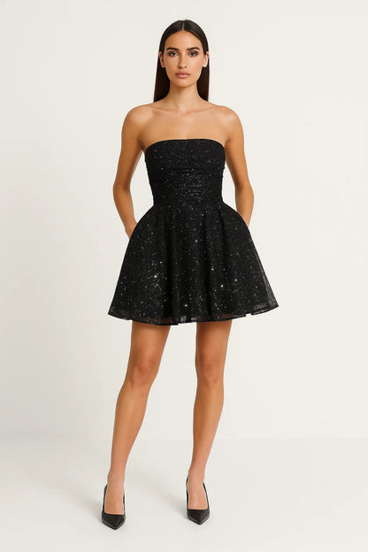 Robe Mini Femme - Bustier Tulle Pailleté Coupe Patineuse | Soirée