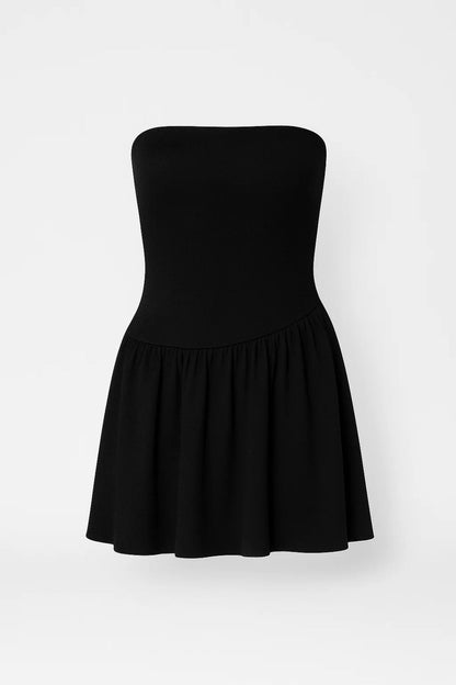 Robe Mini Femme - Bustier Sans Bretelles Jupe Évasée Volantée | Chic