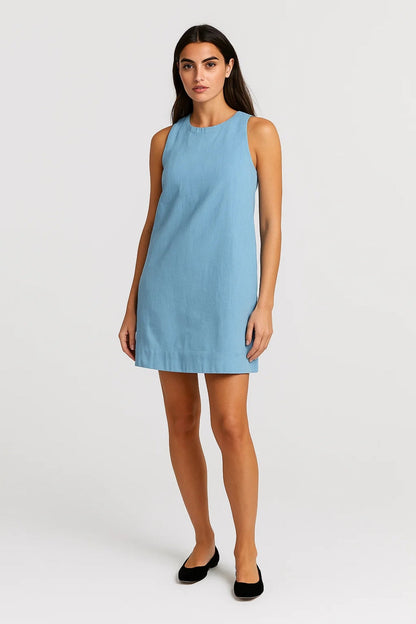 Robe Mini Femme - Sans Manches Col Rond Coupe Droite Légère | Casual