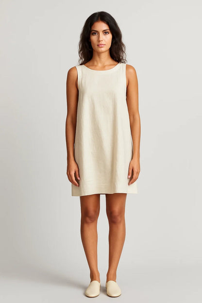 Robe Mini Femme - Sans Manches Col Rond Coupe Droite Légère | Casual