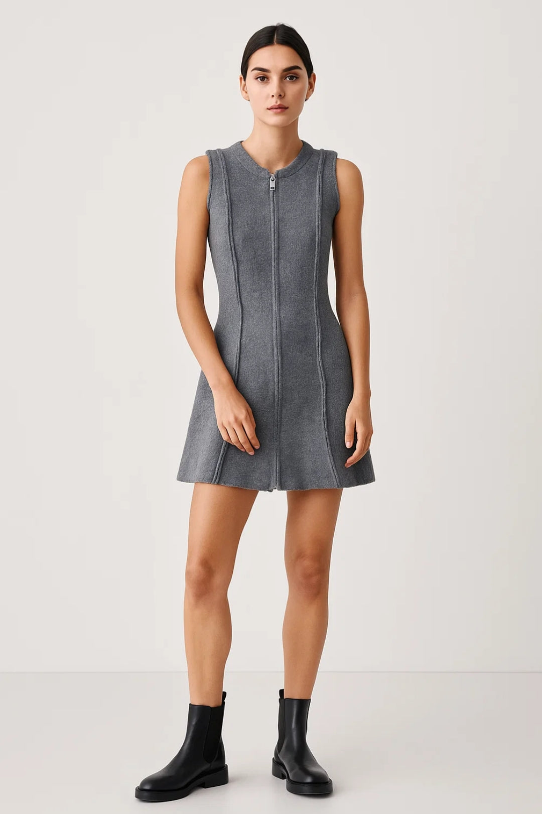 Robe Femme Courte Zippée - Sans Manches | Coupe Évasée
