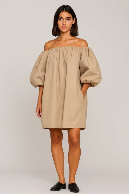 Robe Mini Femme - Épaules Dénudées Manches Bouffantes Ample | Casual