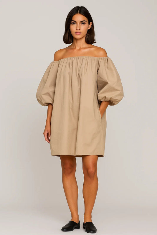 Robe Mini Femme - Épaules Dénudées Manches Bouffantes Ample | Casual