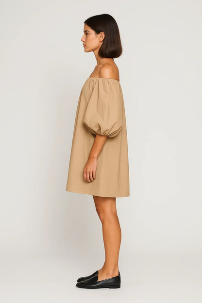 Robe Mini Femme - Épaules Dénudées Manches Bouffantes Ample | Casual