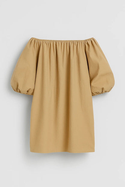 Robe Mini Femme - Épaules Dénudées Manches Bouffantes Ample | Casual