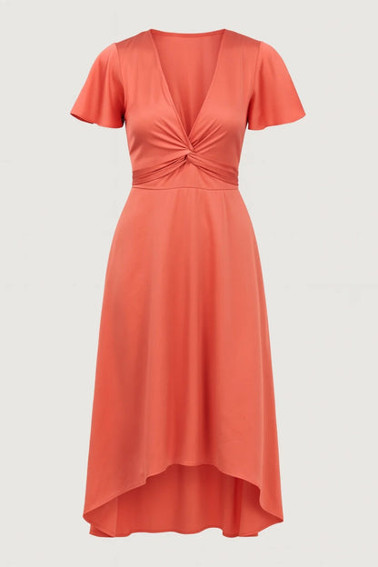 Robe Midi Femme - Col V Noeud Central Manches Papillon | Élégante