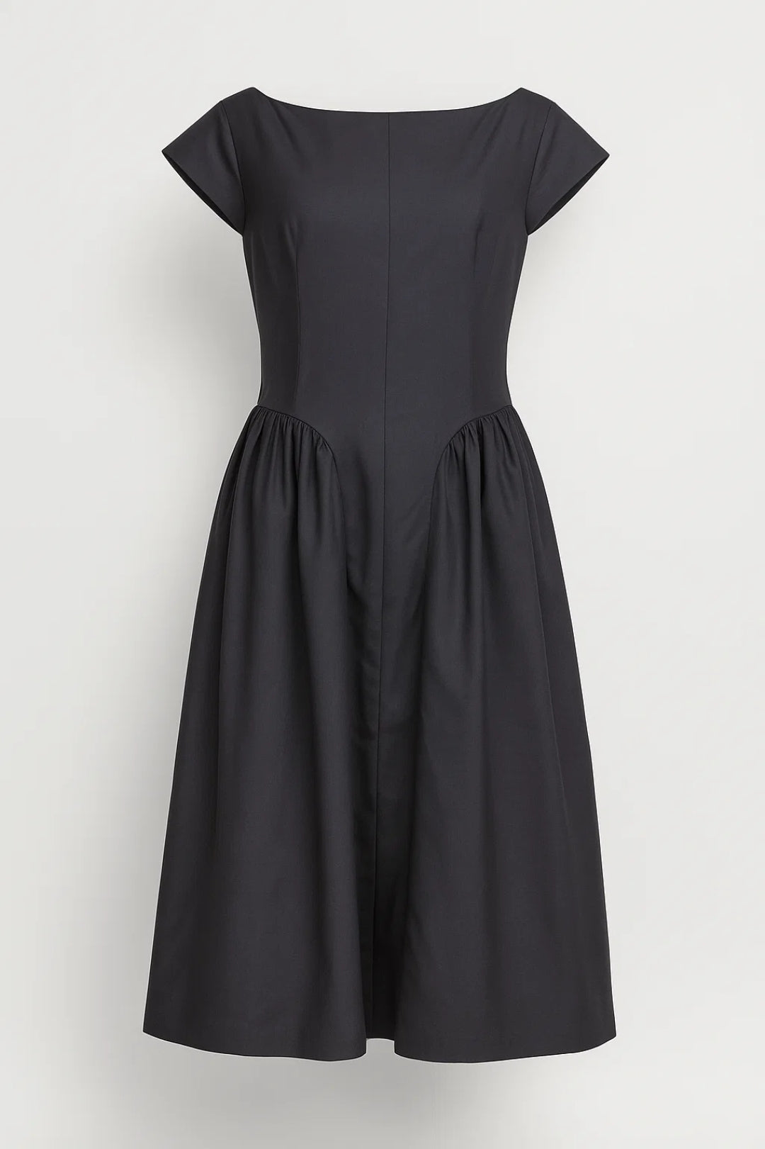 Robe Midi Femme - Encolure Bateau Manches Courtes Évasée | Élégante