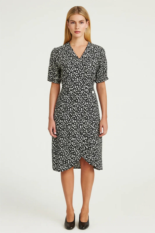 Robe Midi Femme - Col V Croisé Imprimé Fleuri Manches Courtes | Casual