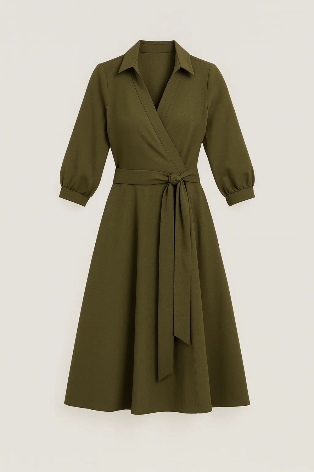Robe Midi Femme - Cache-Cœur Col Chemise Ceinturée | Chic