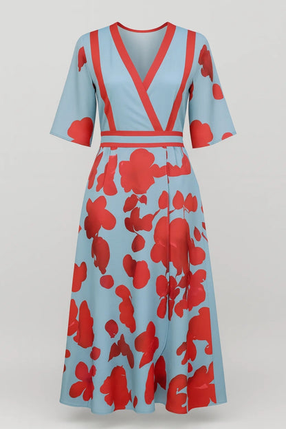 Robe Midi Femme - Portefeuille Florale Manches Courtes | Chic