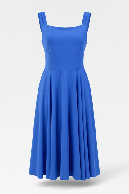 Robe Midi Femme - Sans Manches Col Carré Évasée | Élégante